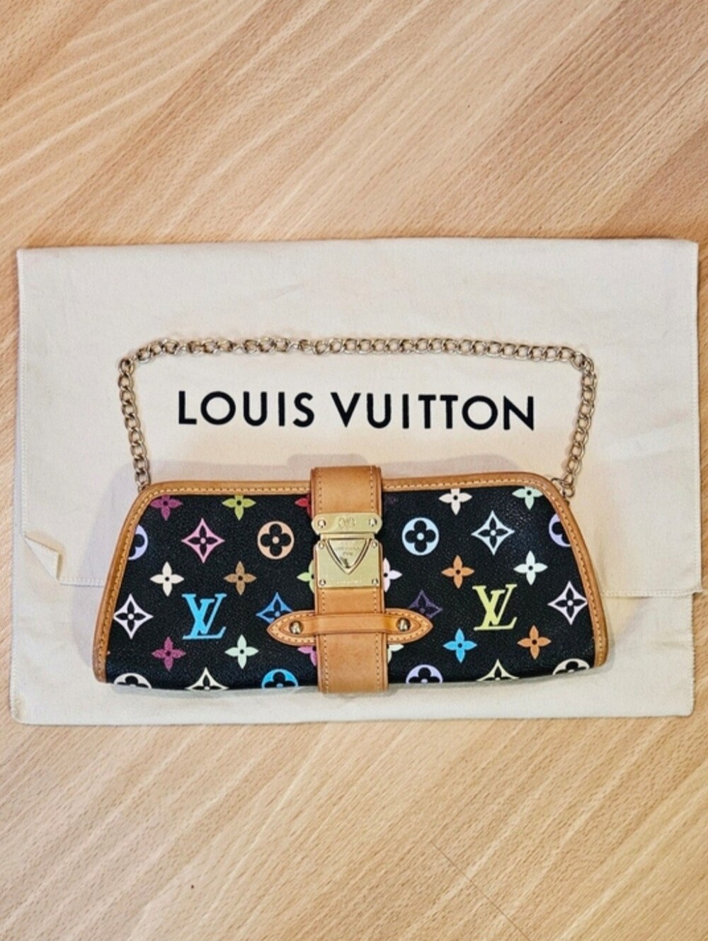 Louis Vuitton x Takashi Murakami RARE Black Multicolor Monogram Shirley Clutch - Picture 3 of 14
